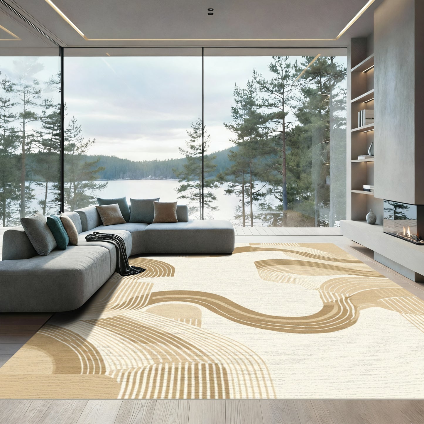 Earthy Contour Abstract Wave Rug