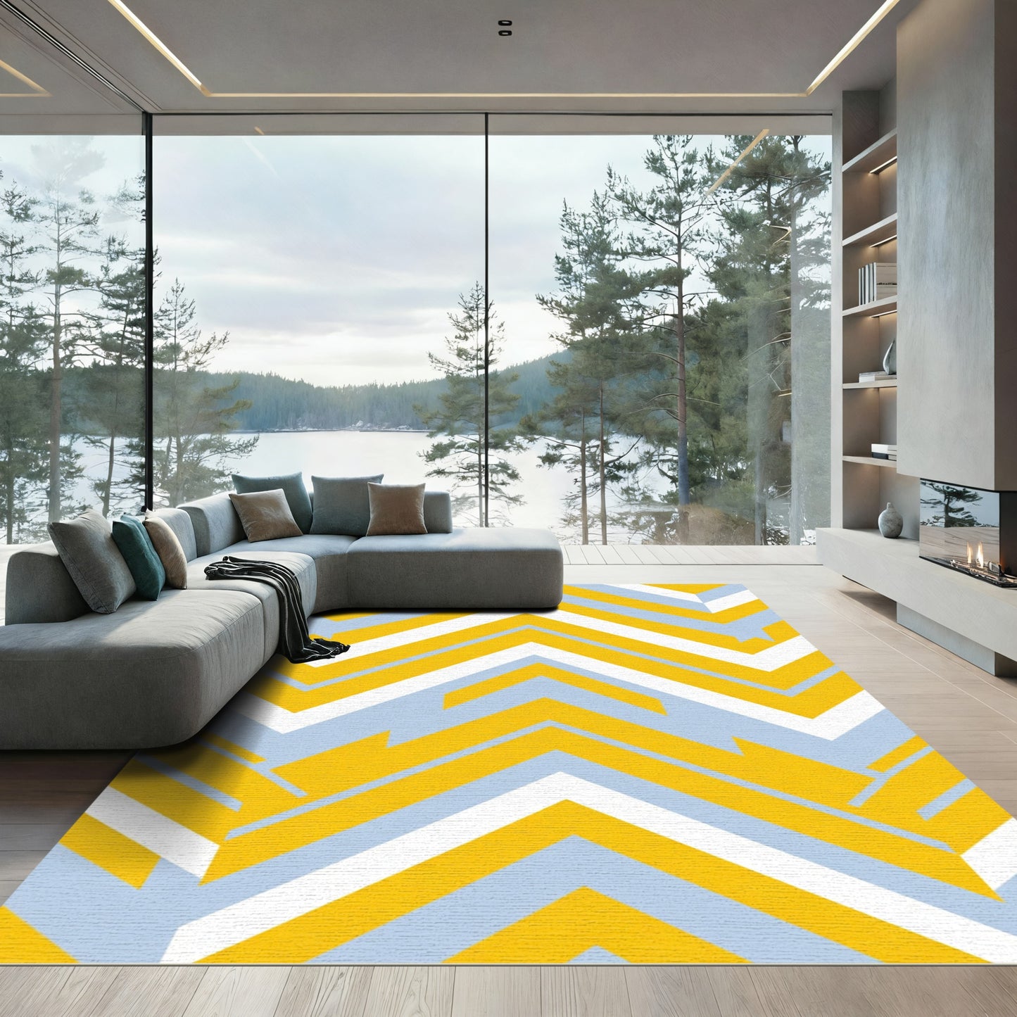 Golden Yellow White Bold Chevron Rug
