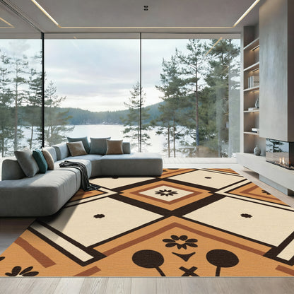 Warm Earth Tone Diamond Floral Rug