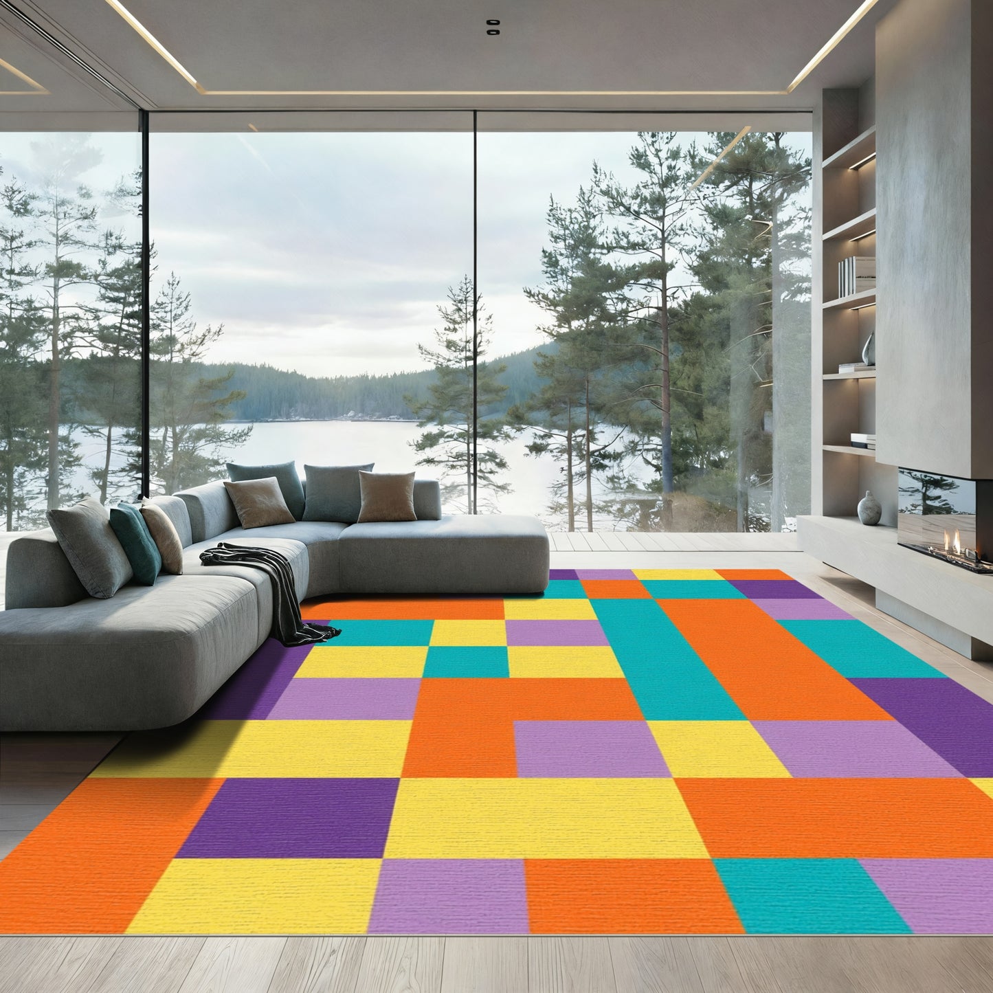 Playful Color Block Geometric Arrangement Rug