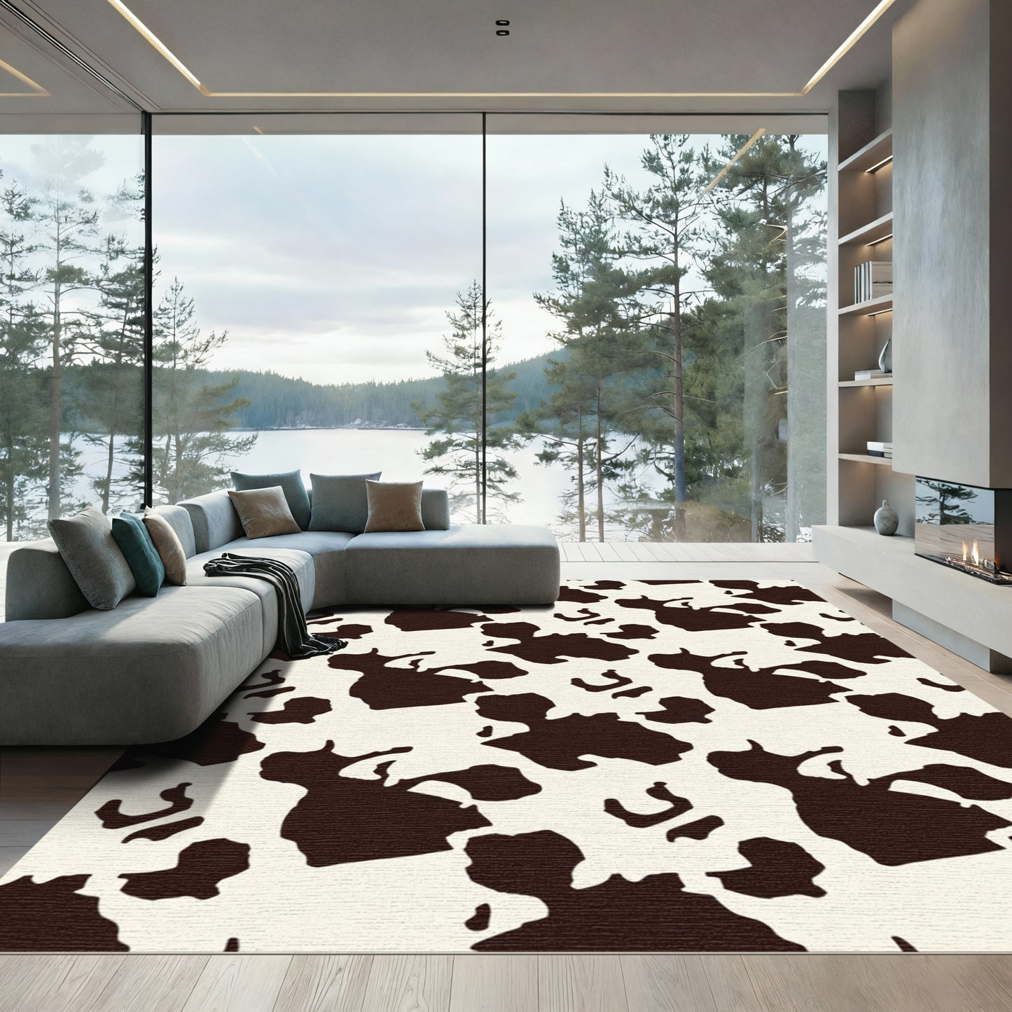 Classic Brown White Holstein Shape Rug
