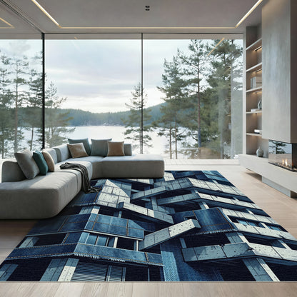 Industrial Blue Concrete Architectural Towers Rug