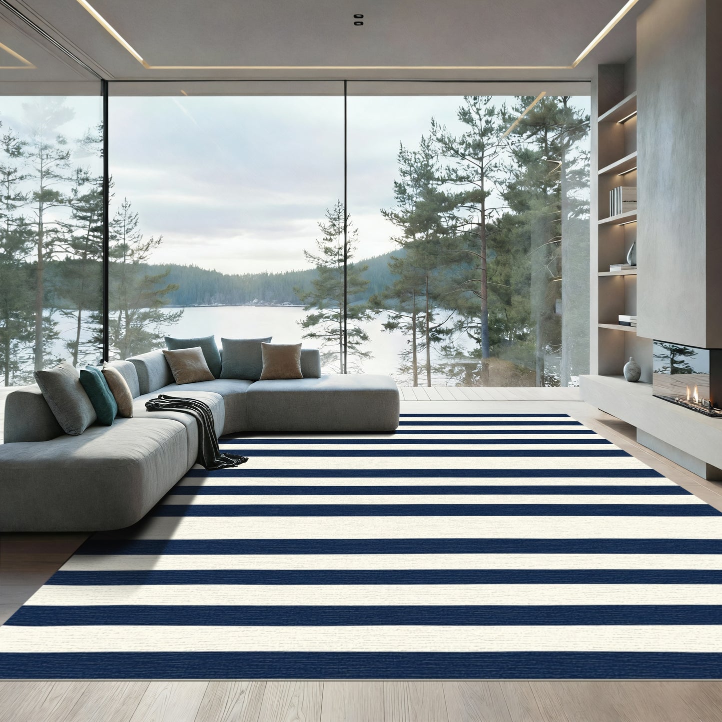 Classic Navy White Horizontal Stripe Rug