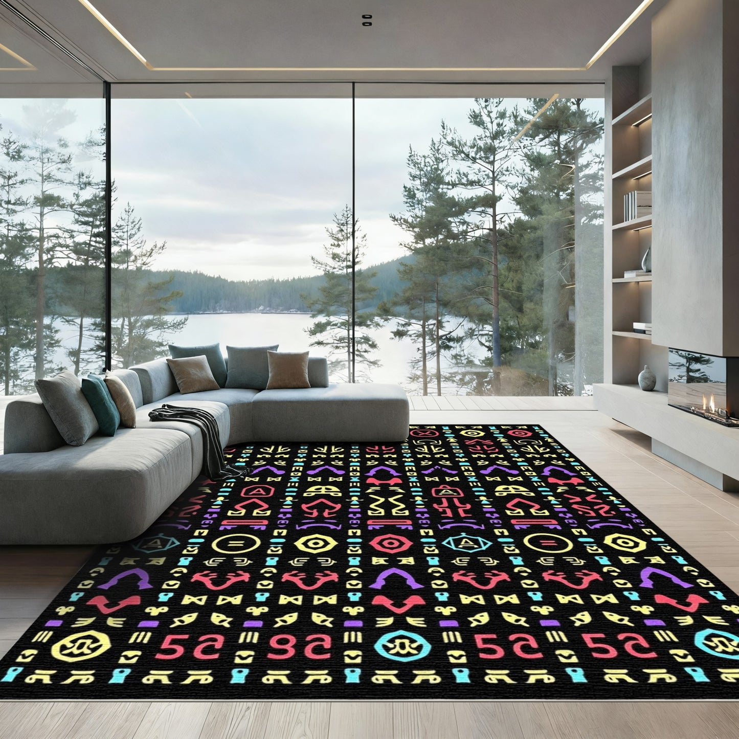 Colorful Abstract Symbols Geometric Arrangement Rug