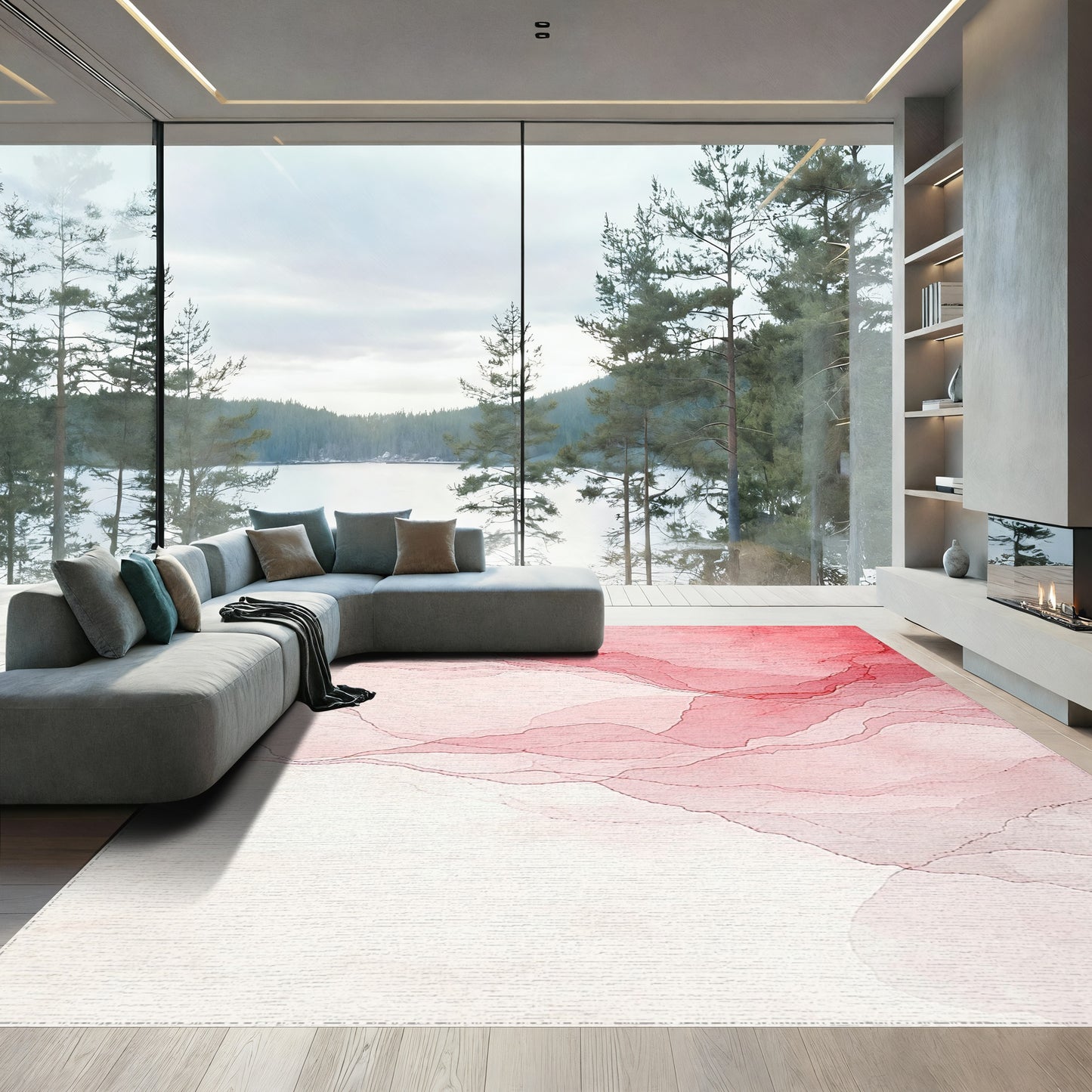 Layered Blush Red Fluid Rug