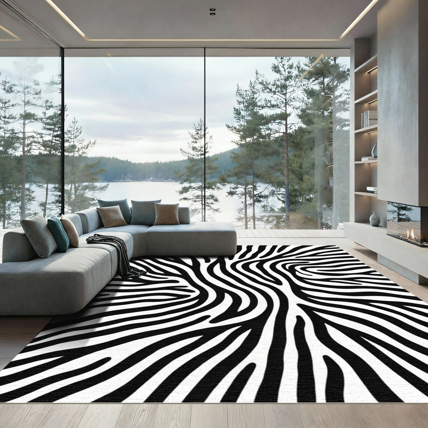 Bold Black White Equine Stripes Rug