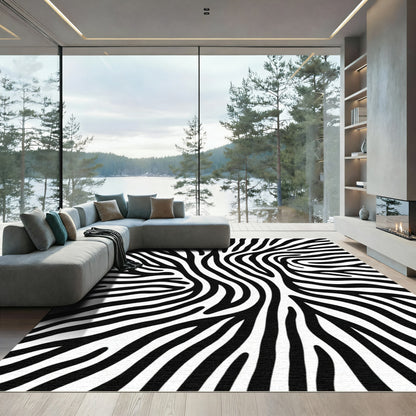Bold Black White Equine Stripes Rug