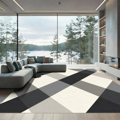 Monochrome Diagonal Plaid Diamond Rug