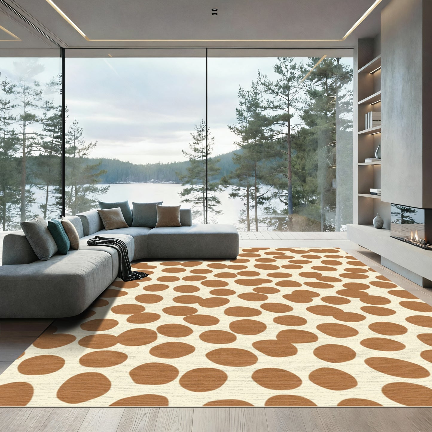 Brown Ochre Irregular Circles Rug