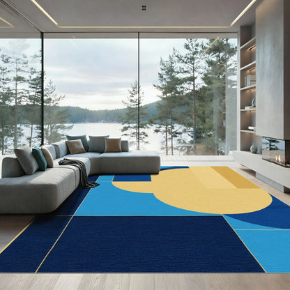 Modern Geometric Blue Yellow Arc Rug