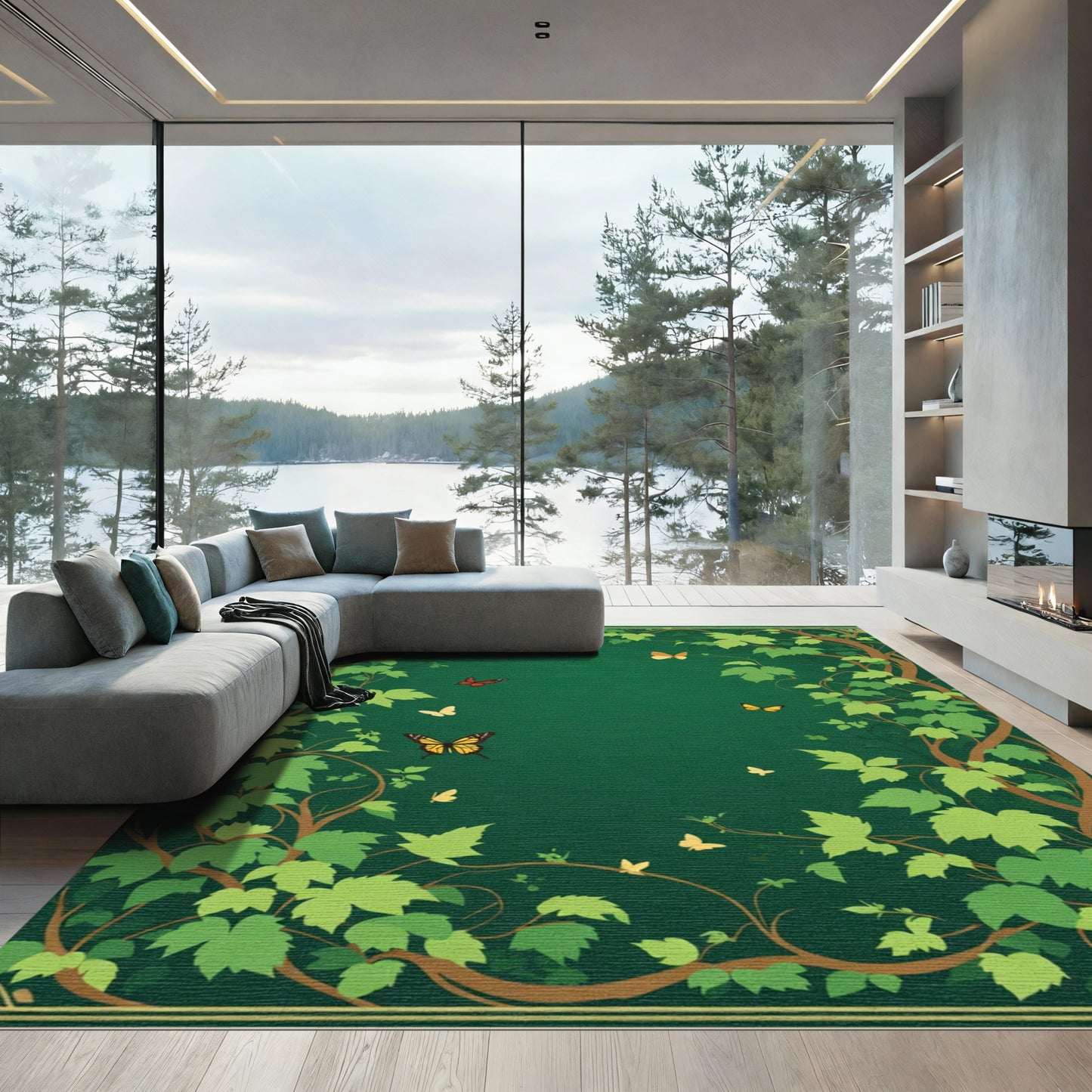Enchanted Forest Butterflies Vines Rug