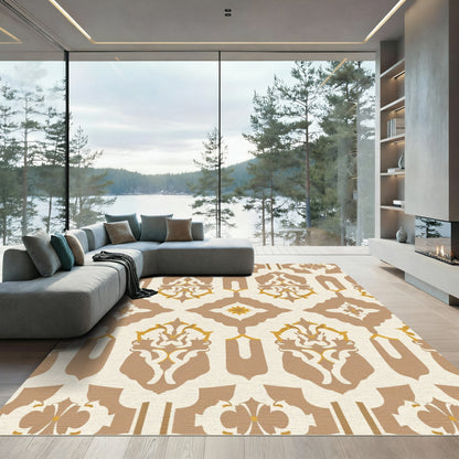 Earthy Tan Floral Medallion Rug