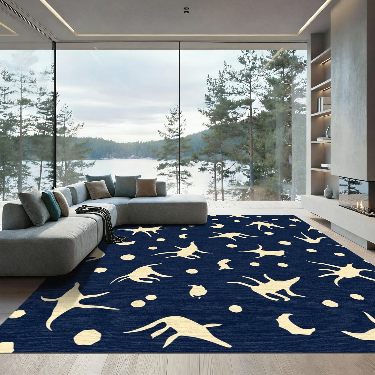 Navy Sky Cream Starburst Creatures Rug
