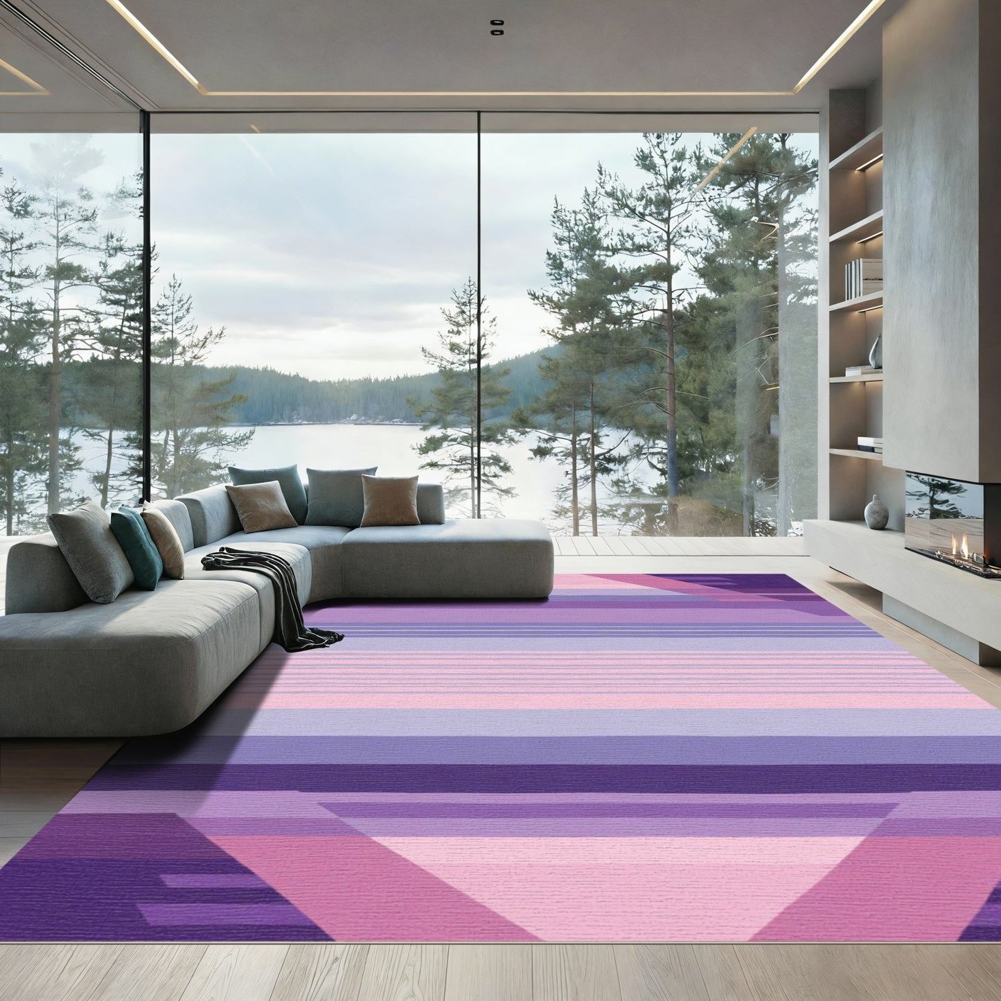 Lavender Purple Geometric Gradient Stripes Rug