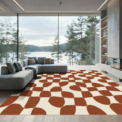 Terracotta Cream Wavy Checkered Rug