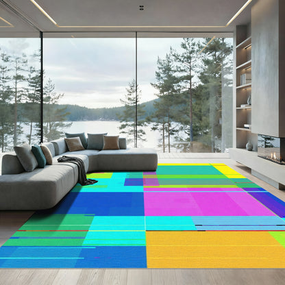 Vibrant Abstract Geometric Color Block Rug