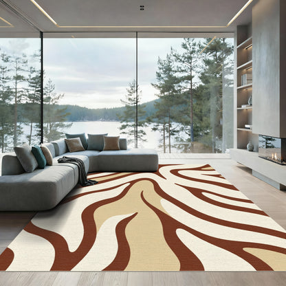 Brown Cream Abstract Zebra Stripe Rug
