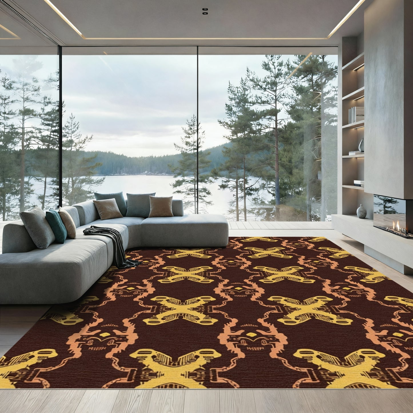 Rich Ochre Abstract Brocade Rug