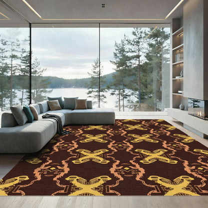 Rich Ochre Abstract Brocade Rug