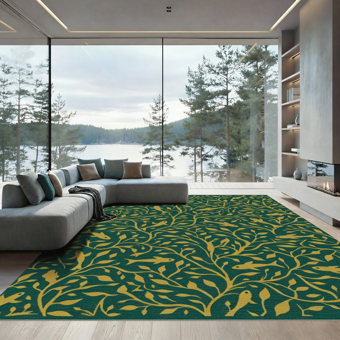 Gold Fish Vine Teal Rug