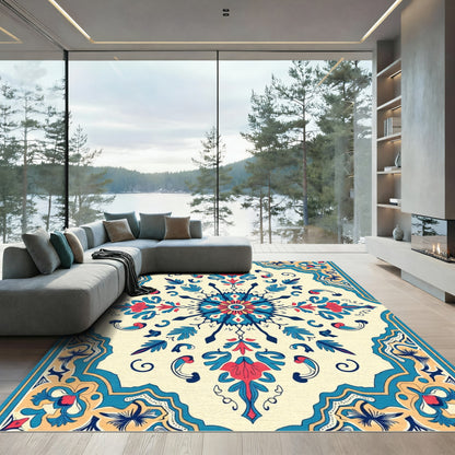 Ivory Cobalt Coral Floral Medallion Rug