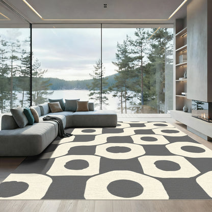 Modern Gray Cream Geometric Maze Rug