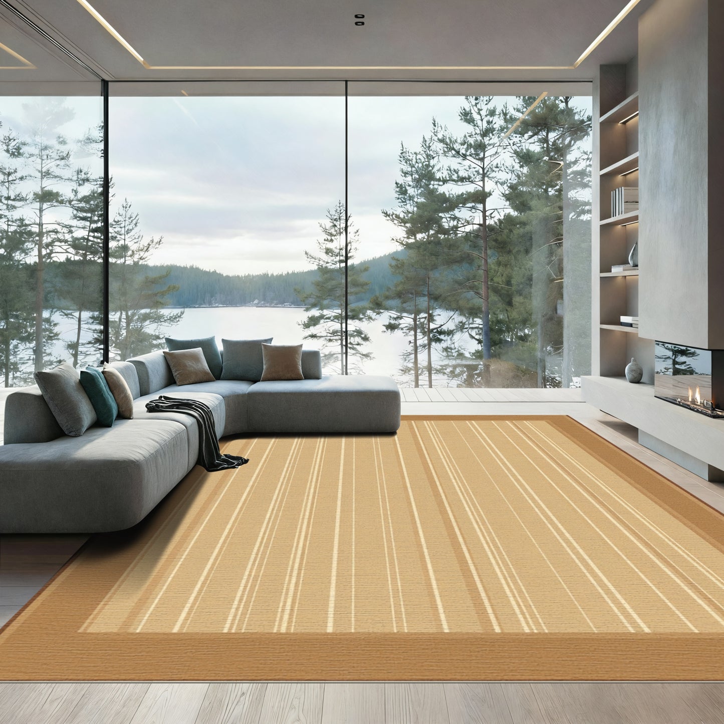 Warm Beige Vertical Stripe Rug