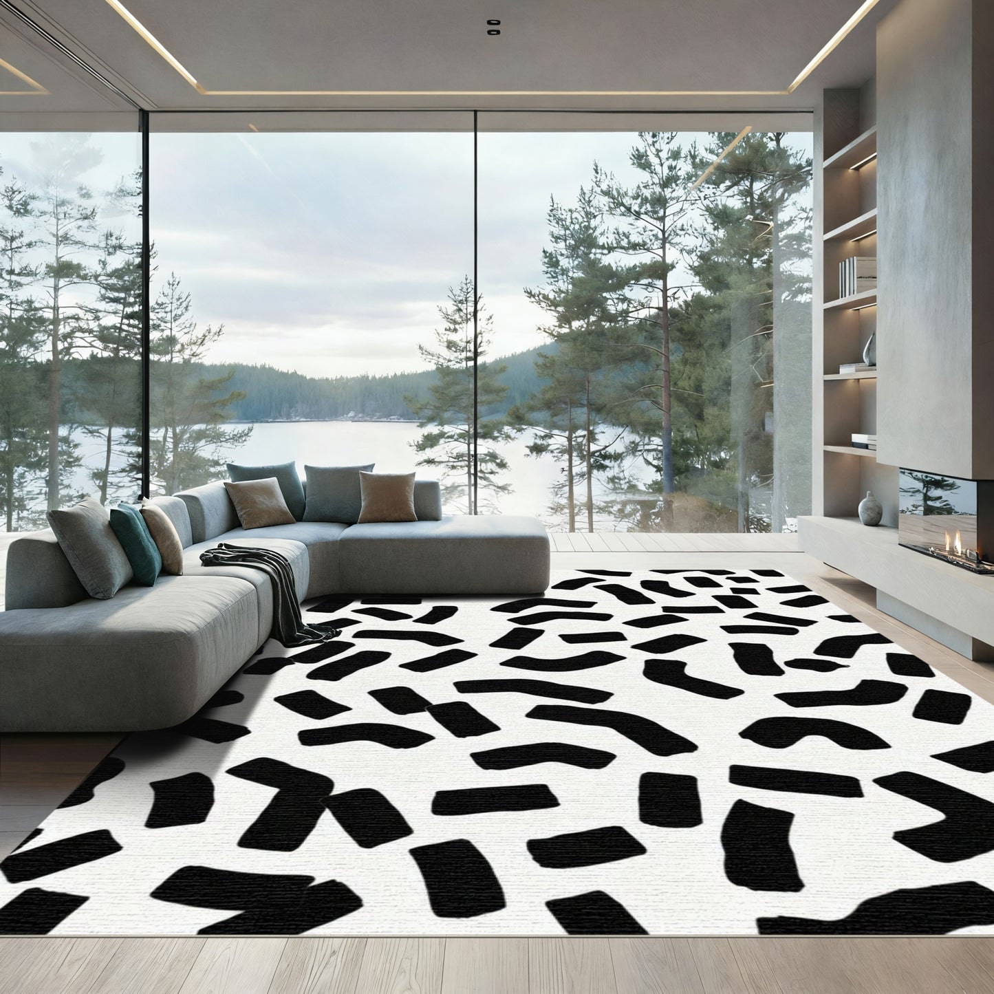 Black White Brushstroke Scatter Rug