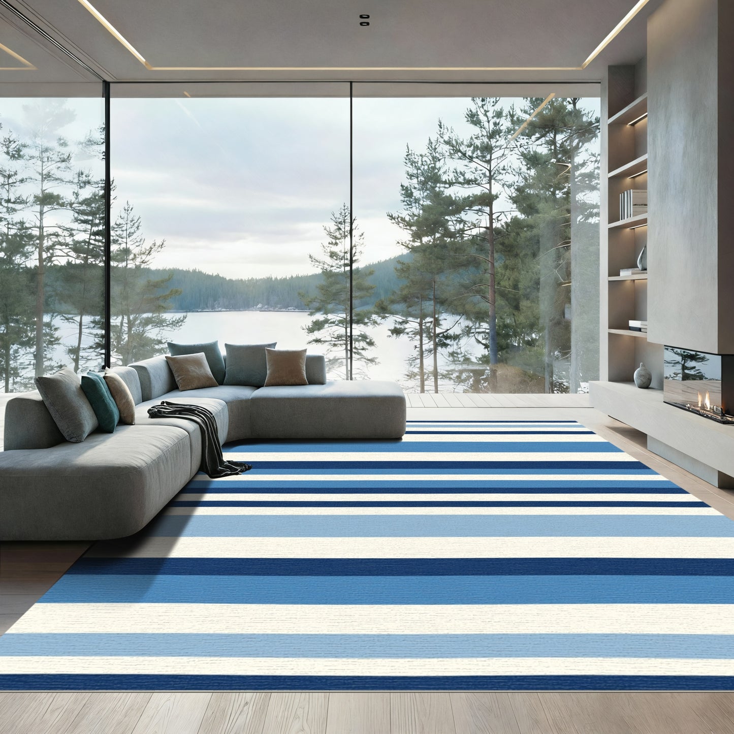 Coastal Blue Striped Harmony Rug