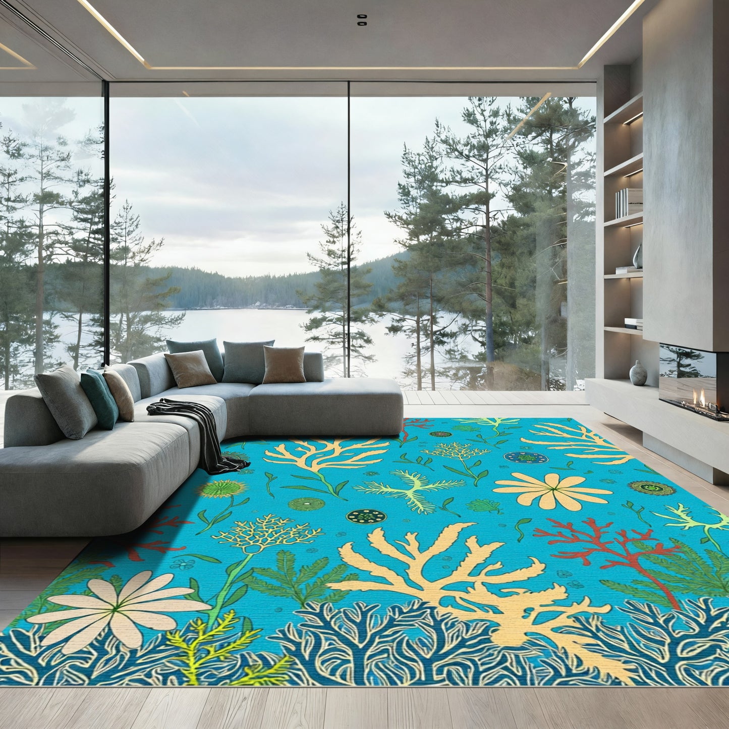 Ocean Coral Garden In Blue Rug