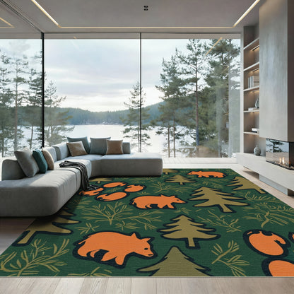 Woodland Forest Animals Bears Trees Rug