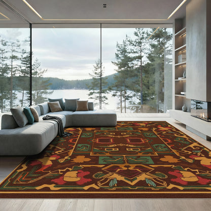 Earthy Geometric Bird Medallion Rug