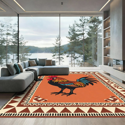 Vibrant Rooster Tribal Border Rug