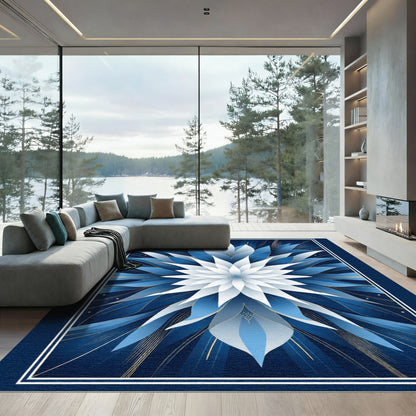 Deep Blue White Floral Explosion Rug