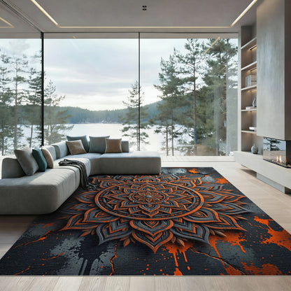 Rustic Orange Gray Mandala Rug