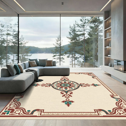 Crimson Teal Floral Medallion Frame Rug