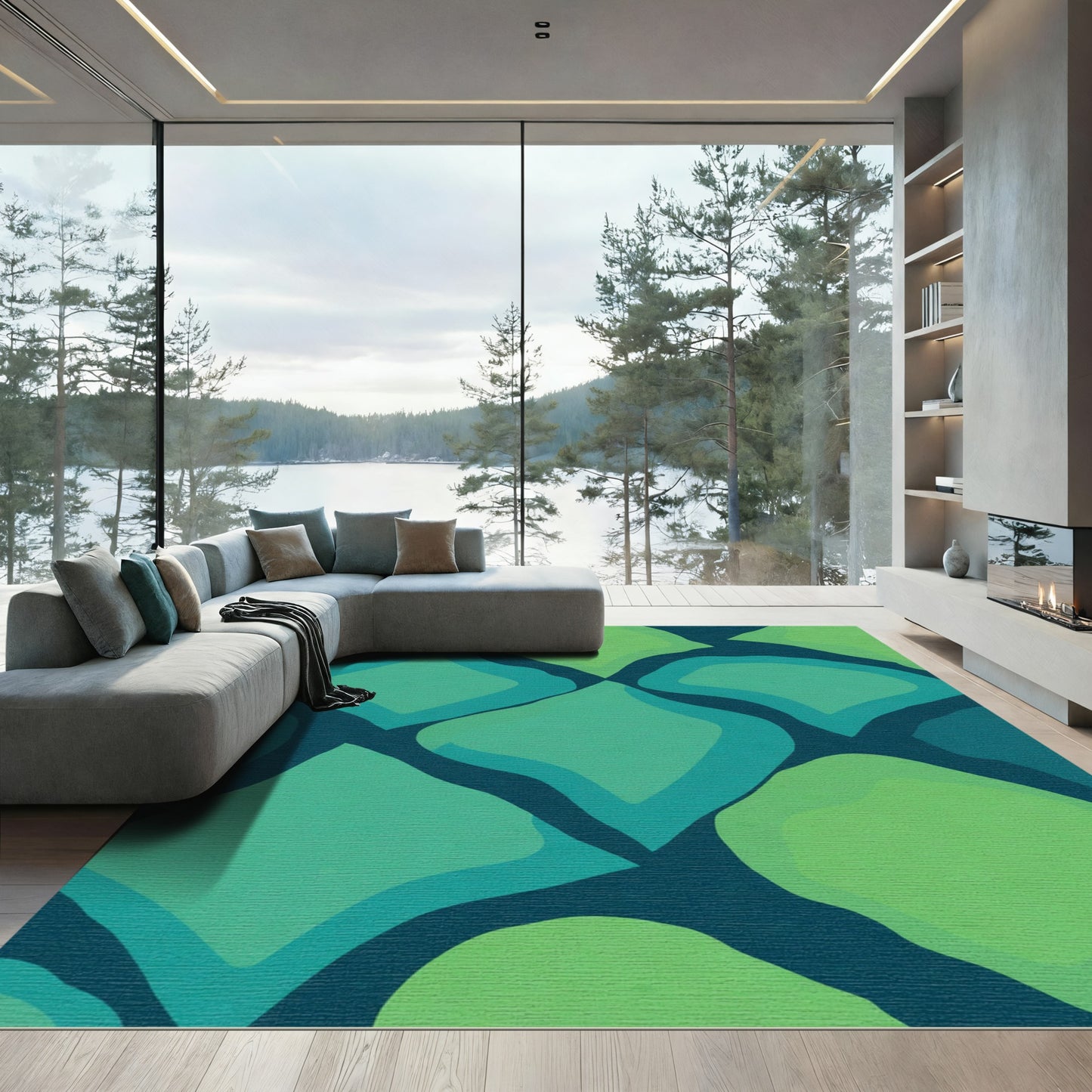 Teal Green Organic Diamond Overlap Rug