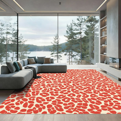 Bold Red Spots Animalistic Pattern Rug