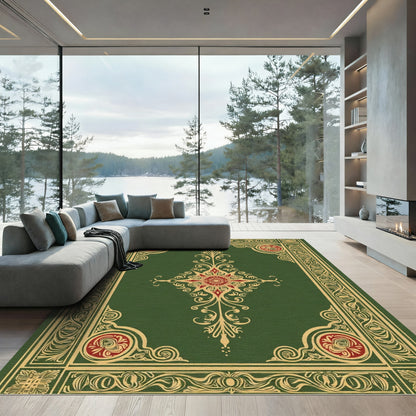 Emerald Golden Red Floral Medallion Rug