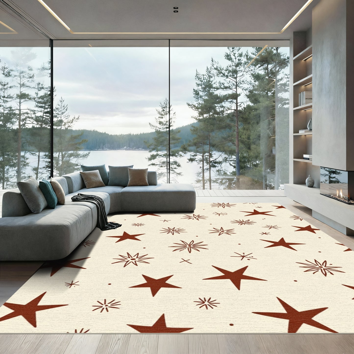Cream Colored Stellar Sparkle Star Rug
