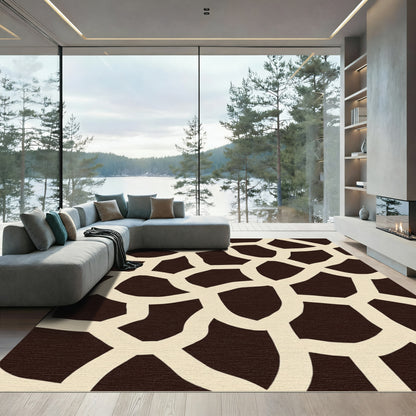 Brown Cream Polygonal Network Rug