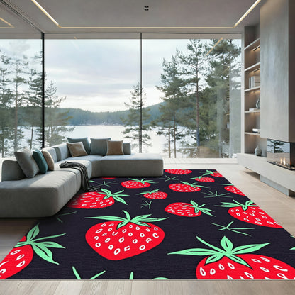 Red Strawberry Garden Fruit Pattern Rug