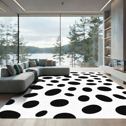 Black White Scattered Ovals Rug