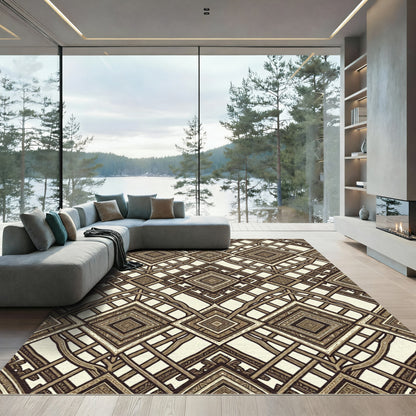 Vintage Beige Geometric Lattice Rug