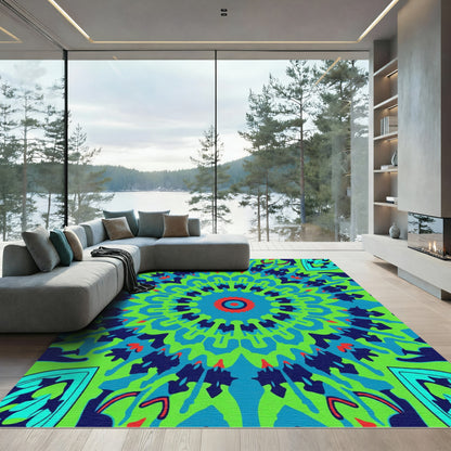 Vibrant Lime Geometric Radial Design Rug