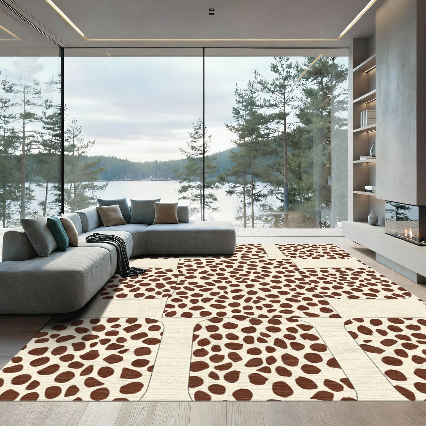 Brown Spots Cream Rounded Squares Rug