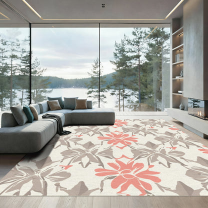 Coral Gray Abstract Floral Bloom Rug