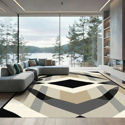Neutral Geometric Diamond Weave Rug