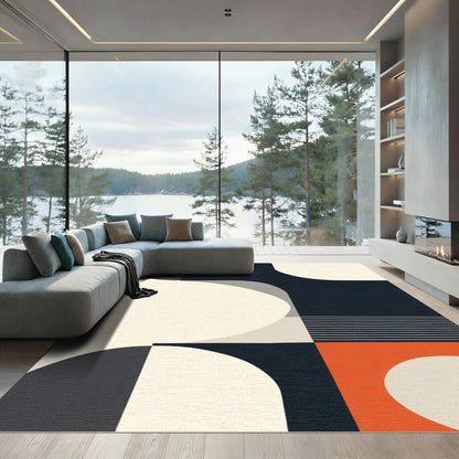 Abstract Cream Navy Orange Geometric Shapes Rug
