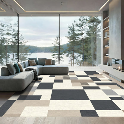 Modern Geometric Block Beige Charcoal Rug